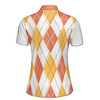Custom Name Argyle Golf Polo, Orange Yellow Diamond Women's Polo Shirt S-5XL