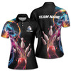 Custom Team Bowling Polo for Women, Neon Ball Pin Strike Print, Women's Polo Shirt S-5XL