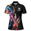 Custom Team Bowling Polo for Women, Neon Ball Pin Strike Print, Women's Polo Shirt S-5XL