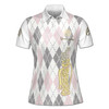 Custom Name Preppy Pink Gray Argyle Golf Diamond Women's Polo Shirt S-5XL