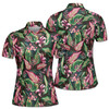 Custom Tropical Floral Polo Shirt for Women, Vibrant Pink Leaf & Flower Print, All Over Print Aloha Shirt Women's Polo S-5XL
