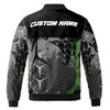 Custom Name Motorcycle Gray and Green Hive for Biker Enthusiasts Bomber Jacket S-5XL