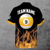 Custom Name Billiard On Flame 9 Balls Button Down Shirt S-5XL