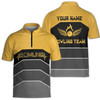 Custom Name Bowling Team Winged Fiery Bowling Ball Yellow Black Zipper Polo S-5XL