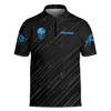 Custom Name Bowling Team Strike Skull Pins And Ball Black Blue Zipper Polo S-5XL