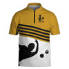 Custom Name Bowling Team Player Pins And Ball Silhouette Yellow White Black Zipper Polo S-5XL