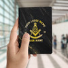 Customized Past Master Symbol Freemasonry Black Gold Leather Passport Wallet