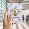 Custom Masonic Floral White Blue Gold Leather Passport Wallet