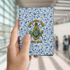 Custom Masonic Floral Leaves White Blue Leather Passport Wallet