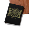 Custom Masonic Symbol Mason Globe Pillars Black Yellow Leather Passport Wallet