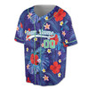 Custom Purple Tropical Floral Hibiscus Pattern with Green Piping Baseball Jersey - Personalized Name & Number - Adult, Youth, Kid.