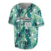 Custom Tropical Teal Leaf Pattern Baseball Jersey – Personalized Name & Number – Adult, Youth, Kid