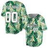 Custom Tropical Teal Leaf Pattern Baseball Jersey – Personalized Name & Number – Adult, Youth, Kid