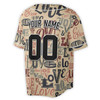 Custom Vintage Retro Love Typography Baseball Jersey - Personalized Name, Team Name & Number - Adult, Youth, Kid