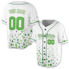 Custom Green St. Patrick's Day Clover Shamrock White Baseball Jersey - Personalized Name, Team Name & Number - Adult, Youth, Kid