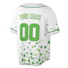 Custom Green St. Patrick's Day Clover Shamrock White Baseball Jersey - Personalized Name, Team Name & Number - Adult, Youth, Kid