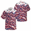 USA Flag Stars Swirl Patriotic Abstract Hawaiian Button Down Shirt S-5XL