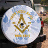 Custom Masonic Symbol Mason Floral Pattern White Yellow Blue Spare Tire Cover