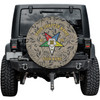 Customized OES Pentagon Down Symbol Masonic Floral Beige Black Spare Tire Cover