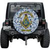 Customized Masonic Symbol Mason Floral Pattern Gray Blue Yellow Spare Tire Cover