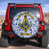 Customized Masonic Symbol Mason Floral Pattern Gray Blue Yellow Spare Tire Cover