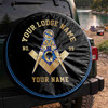 Custom Masonic Symbol Black Blue Gold Spare Tire Cover, Freemason Lodge Gift