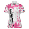 Pink White Lady Golfer Custom Name Women's Polo Shirt S-5XL