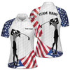 American Flag Lady Golfer Team Custom Name Women's Polo Shirt S-5XL