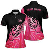 Pink Black Strike Bowling Player Team Custom Name Women's Polo Shirt S-5XL