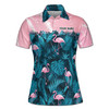 Pink Tropical Flamingo Golf Lover Custom Name Women's Polo Shirt S-5XL