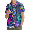 Funny Neon Bigfoot Dinosaur Space UFO Hawaiian Shirt S-5XL
