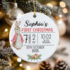 Personalized Baby First Christmas Bunny Photo Ceramic Ornament, Bunny Birth Stats Keepsake