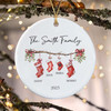 Personalized Family Name Christmas Ceramic Ornament, Stocking Ornament Keepsake