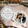 Personalized Mr & Mrs First Married Christmas Ceramic Ornament, Wedding Photo Keepsake