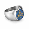 Blue Enamel Freemason Masonic Square and Compass Stainless Steel Signet Ring