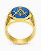 Blue Enamel Freemason Masonic Square and Compass Stainless Steel Signet Ring