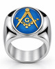 Blue Enamel Freemason Masonic Square and Compass Stainless Steel Signet Ring
