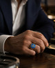 Blue Enamel Freemason Masonic Square and Compass Stainless Steel Signet Ring