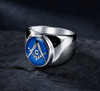 Blue Enamel Freemason Masonic Square and Compass Stainless Steel Signet Ring