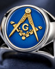 Blue Enamel Freemason Masonic Square and Compass Stainless Steel Signet Ring