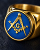 Blue Enamel Freemason Masonic Square and Compass Stainless Steel Signet Ring