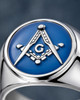 Blue Enamel Freemason Masonic Square and Compass Stainless Steel Signet Ring