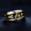 Geometry Masonic Freemason Square and Compass Carved Stainless Steel Ring