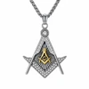 Masonic Master Mason Square Compass Rhinestone Pendant Necklace