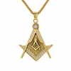 Masonic Master Mason Square Compass Rhinestone Pendant Necklace
