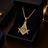 Masonic Master Mason Square Compass Rhinestone Pendant Necklace