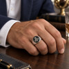 Masonic Master Mason Square Compass Black Signet Stainless Ring - 8