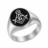 Masonic Master Mason Square Compass Black Signet Stainless Ring - 9