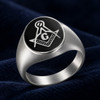 Masonic Master Mason Square Compass Black Signet Stainless Ring - 5