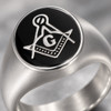 Masonic Master Mason Square Compass Black Signet Stainless Ring - 10